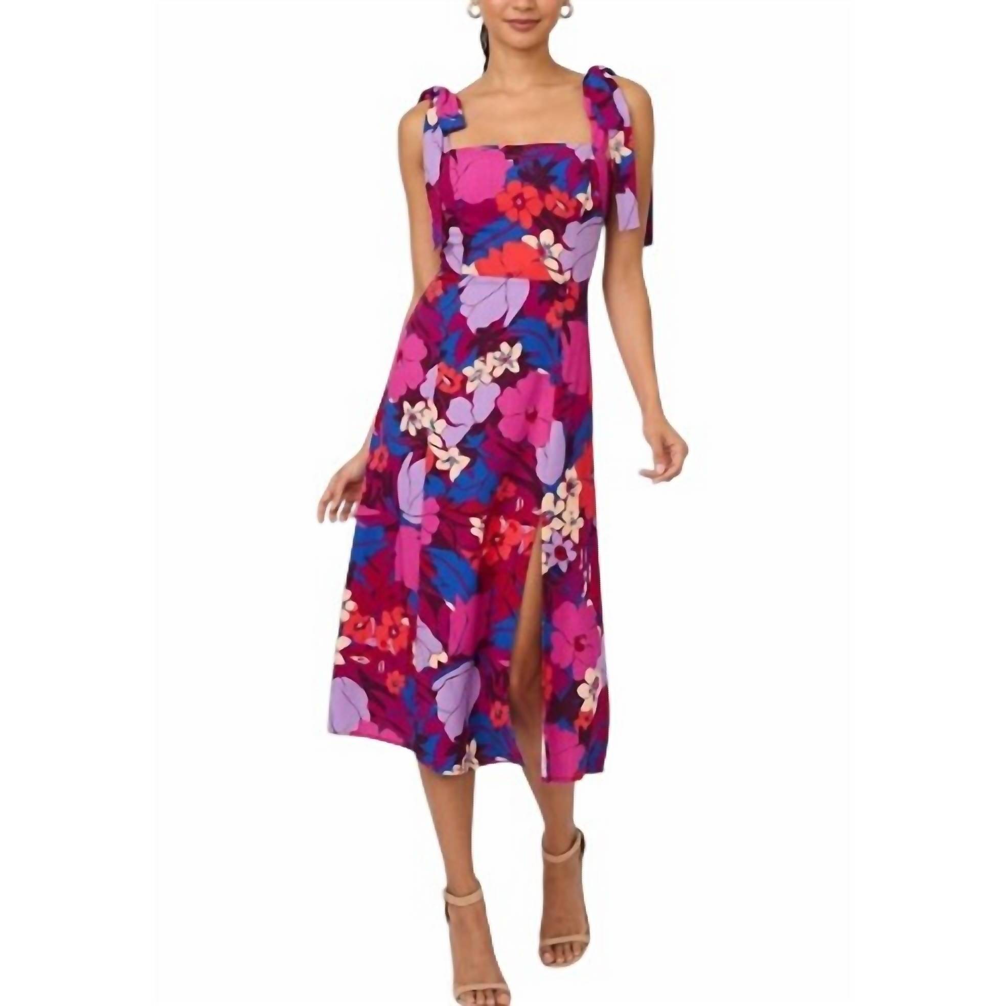 New Adrianna Papell Bold Floral Midi Dress In Vibrant Pink & Purple